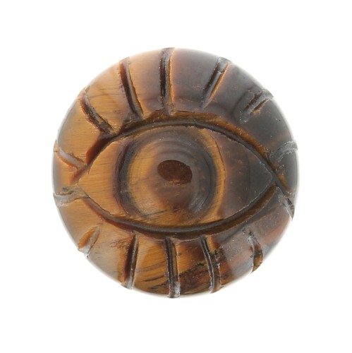 Cabochon rond gravé oeil 16 mm en pierre gemme - Oeil de tigre x1