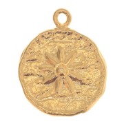 Breloque ronde irrégulière 15 mm - motif fleur - Doré à l'or fin x1|raw }}
