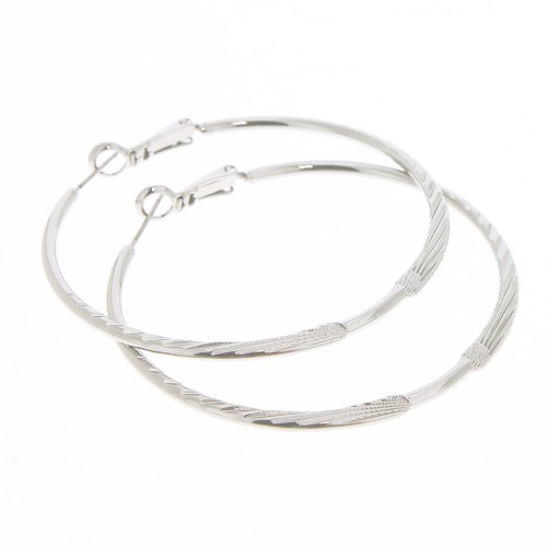 Créoles striées plates 52.5 mm - Rhodié x2