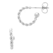 Mini créoles corde torsadée avec petite boule 11 mm Placage argent fin vieilli x2