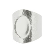 Bague martelée réglable pour cabochon 14x10 mm - Placage Argent fin x1