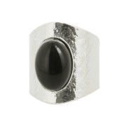 Bague martelée réglable pour cabochon 14x10 mm - Placage Argent fin x1