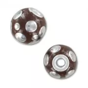 Perle ronde 14 mm motif bulles Marron/Argenté x1