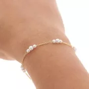 Chaîne maille rombo avec imitations perles d'eau douce 4 mm Doré x50cm