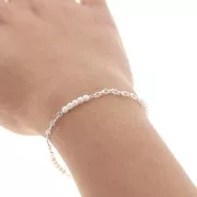 Chaîne maille fantaisie avec imitations perles d'eau douce 3 mm Argenté x50cm