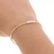 Chaîne maille fantaisie avec imitations perles d'eau douce 3 mm Doré x50cm