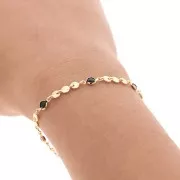 Chaîne maille fantaisie fleurs & perles en verre 4.5 mm Doré - Noir x50cm