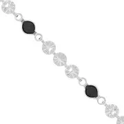 Chaîne maille fantaisie fleurs & perles en verre 4.5 mm Argenté - Noir x50cm