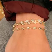 Chaîne maille fantaisie fleurs & perles en verre 4.5 mm Doré - Transparent x50cm