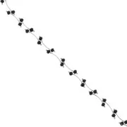 Chaîne maille fantaisie avec perles en verre facettées 7.4 mm - Argenté - Noir x50cm