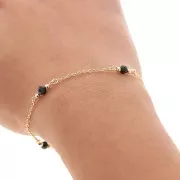 Chaîne maille Forçat avec perles en verre facettées 4 mm - Doré - Noir x50cm