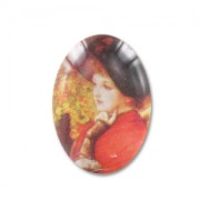 Cabochon ovale décoré 18x13 mm Femme robe rouge x1