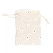 Pochon en coton motif fleur pour bijoux - 95x135 mm - Beige - Rouge - Blanc x1