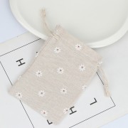 Pochon en coton motif fleur pour bijoux - 95x135 mm - Beige - Rouge - Blanc x1