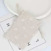 Pochon en coton motif fleur pour bijoux - 95x135 mm - Beige - Rouge - Blanc x1