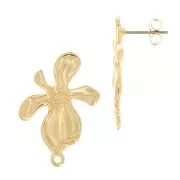 Clous d'oreilles forme fleur 28.5x20 mm avec anneau fermé - Doré à l'or fin x2