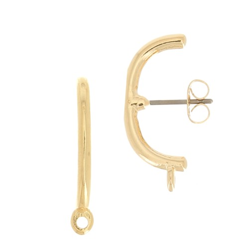 Clous d'oreilles barre arrondie 23x10 mm avec anneau fermé - Doré à l'or fin x2