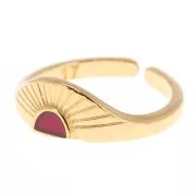 Bague réglable ethnique et résine époxy - Doré à l'or fin - Rouge x1