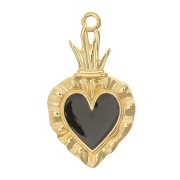 Pendentif coeur Ex-voto 27x15 mm avec résine époxy - Doré à l'or fin - Noir x1