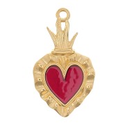 Pendentif coeur Ex-voto 27x15 mm avec résine époxy - Doré à l'or fin - Rouge x1|raw }}