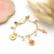 Pendentif coeur Ex-voto 27x15 mm avec résine époxy - Doré à l'or fin - Rouge x1