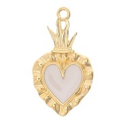 Pendentif coeur Ex-voto 27x15 mm avec résine époxy - Doré à l'or fin - Blanc x1