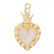 Pendentif coeur Ex-voto 27x15 mm avec résine époxy - Doré à l'or fin - Blanc x1
