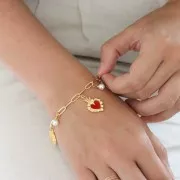 Pendentif coeur Ex-voto 27x15 mm avec résine époxy - Doré à l'or fin - Blanc x1