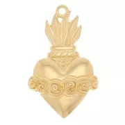 Pendentif coeur Ex-voto avec fleurs 31x19 mm - Doré à l'or fin x1