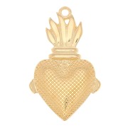 Pendentif coeur Ex-voto avec fleurs 31x19 mm - Doré à l'or fin x1