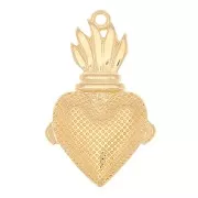 Pendentif coeur Ex-voto avec fleurs 31x19 mm - Doré à l'or fin x1