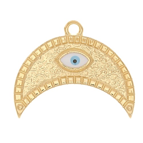 Pendentif demi-lune travaillé motif oeil résine époxy 18x22mm - Doré à l'or fin x1