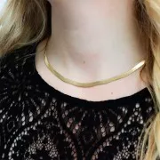 Tour de cou chaîne maille Miroir -serpent plate 4.5 mm - Plaqué Or 3 microns x45cm