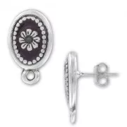 Clous d'oreilles résine époxy 21 mm argenté vieilli/Prune foncé x2