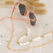 Attaches lunettes avec perle ronde Rouge/Argenté x4