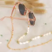 Attaches lunettes avec perle ronde Blanc/Argenté x4