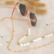 Attaches lunettes avec perle ronde Bleu Turquoise/Doré x4