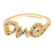 Bague réglable - motif One avec Oxydes de Zirconium - Doré - Multicolore x1|raw }}