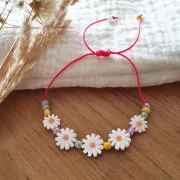 Perle fleur marguerite 12 mm en nacre - Blanc - Orange x1