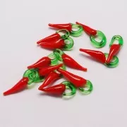 Breloques piment en verre 20x10 mm - Rouge - Vert x4