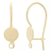 Crochets d'oreilles plateau - cabochon 6 mm avec anneau fermé - Doré à l'or fin x2