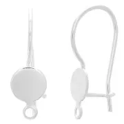 Crochets d'oreilles plateau - cabochon 6 mm avec anneau fermé - Argenté x2