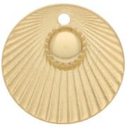 Breloque ronde effet plissé 15mm avec serti pour cabochon 4mm - Doré à l'or fin x1