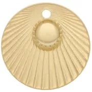 Breloque ronde effet plissé 15mm avec serti pour cabochon 4mm - Doré à l'or fin x1