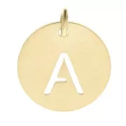 Breloque ronde 12 mm - lettre A - avec anneau - Acier inoxydable 304 Doré x1