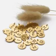 Breloque ronde 12 mm - lettre A - avec anneau - Acier inoxydable 304 Doré x1