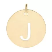 Breloque ronde 12 mm - lettre J - avec anneau - Acier inoxydable 304 Doré x1