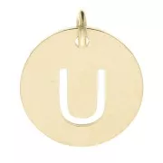 Breloque ronde 12 mm - lettre U - avec anneau - Acier inoxydable 304 Doré x1