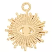 Breloque soleil 17x15 mm - motif oeil pour cabochon 1.8 mm - Doré à l'or fin x1