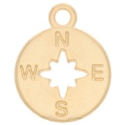 Breloque ronde 17x14mm motif rose des vents & point cardinaux - Doré à l'or fin x1